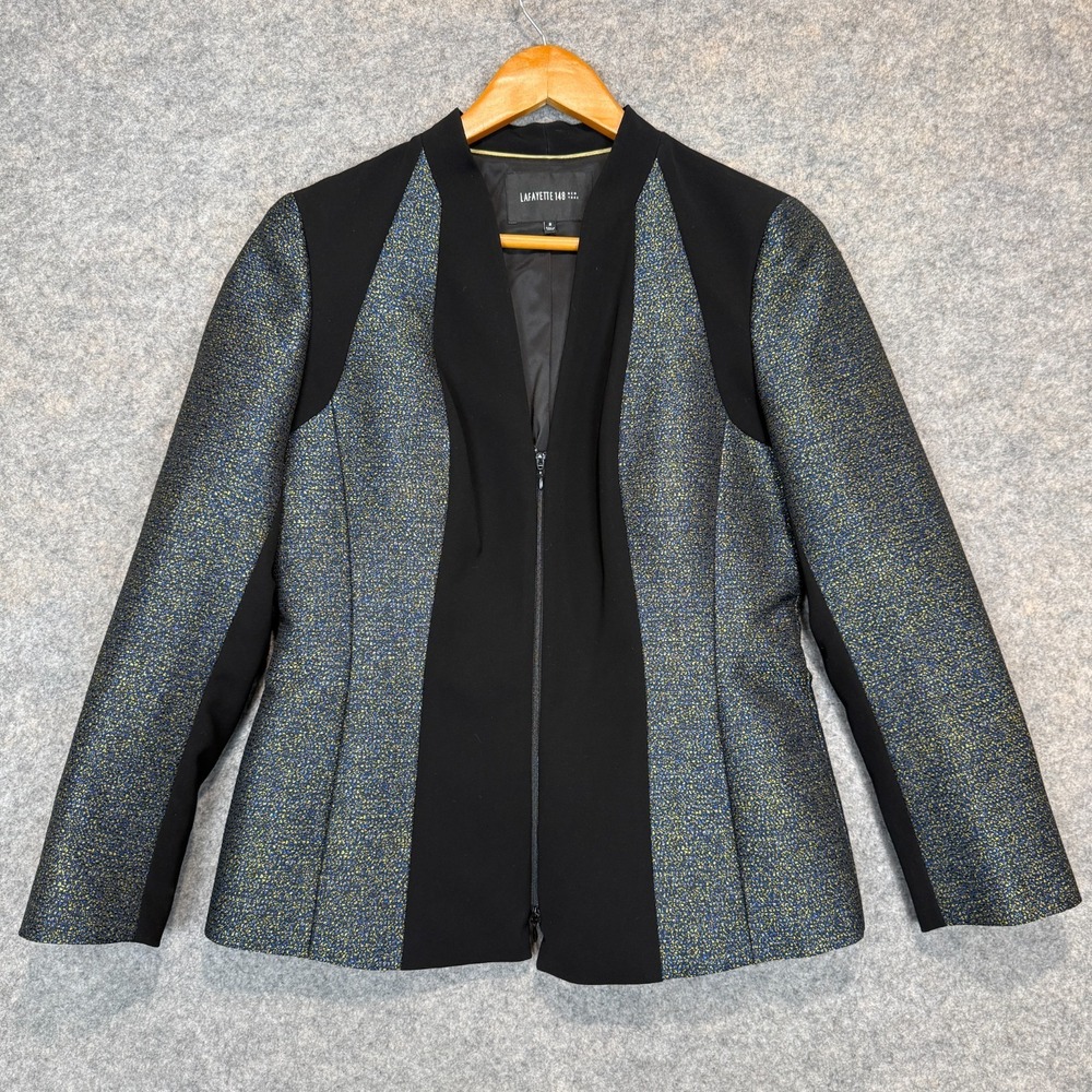 Lafayette 148 New York Tara Tweed and Jersey Jacket Womens 8 Full Zip 2 Tone
